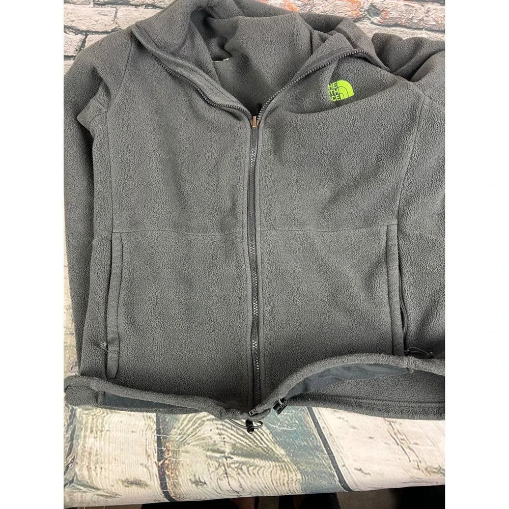 The North Face TKA 100 Glacier Full Zip Fleece Jacket Mens Large Gray Lime Green